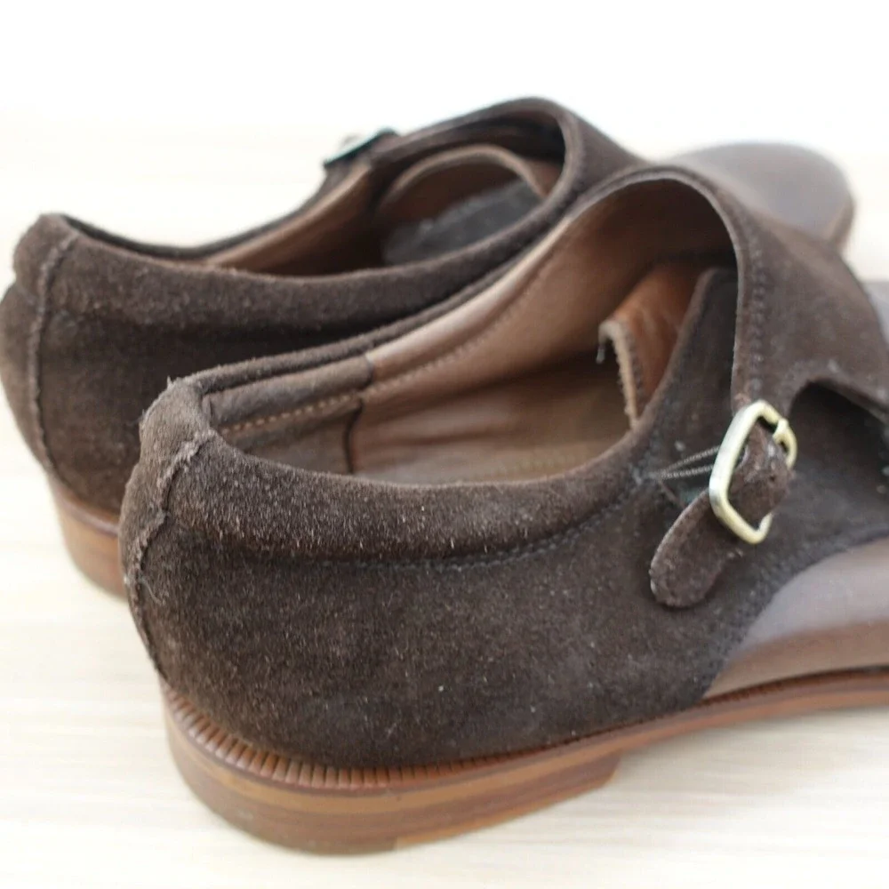 Double Monk Strap Leather Shoes Mens 11.5 GORDON RUSH‎ Harper Formal Chocolate